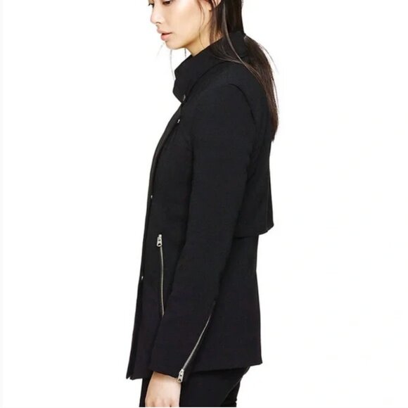 Aritzia | Wilfred Asymmetric Mayet Moto Black Crepe Drape Flowy Trench Jacket - Picture 5 of 16